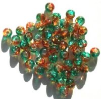 50 6mm Orange And Green Crackle Glass Beads